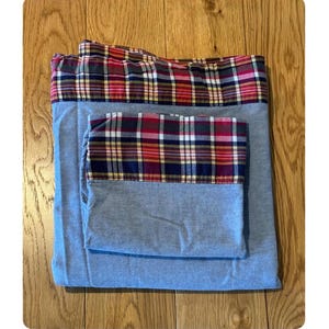 Vintage Ralph Lauren Twin Size Flat Sheet & Pillowcase Blue Plaid 100% Cotton Bedding