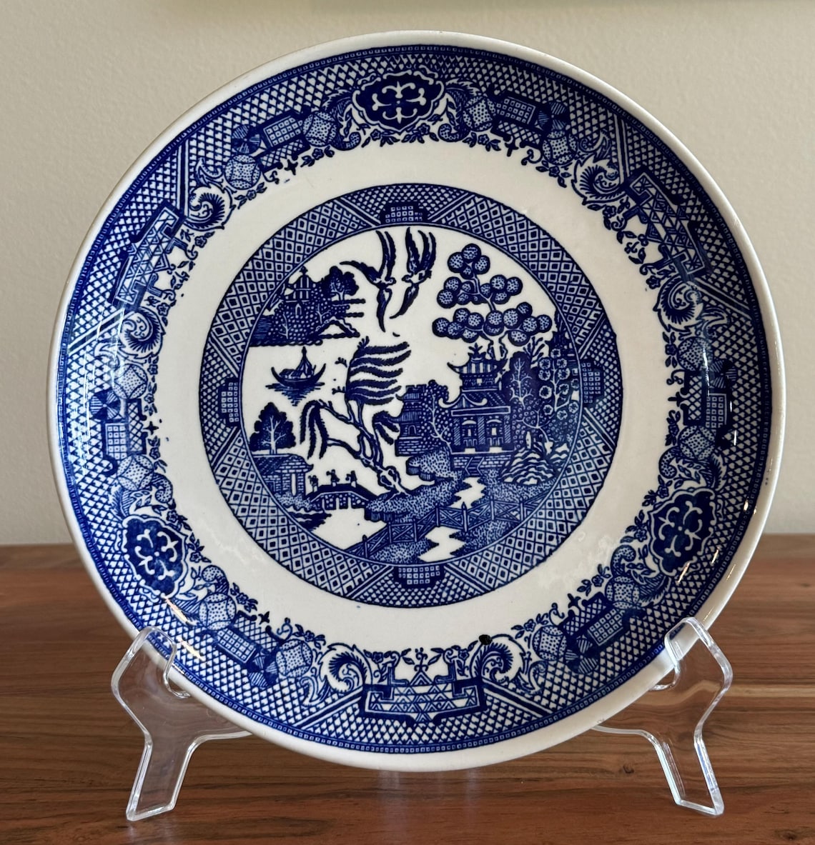 Vintage Blue Willow Dinner Plate Blue and White English Cottage Antique ...