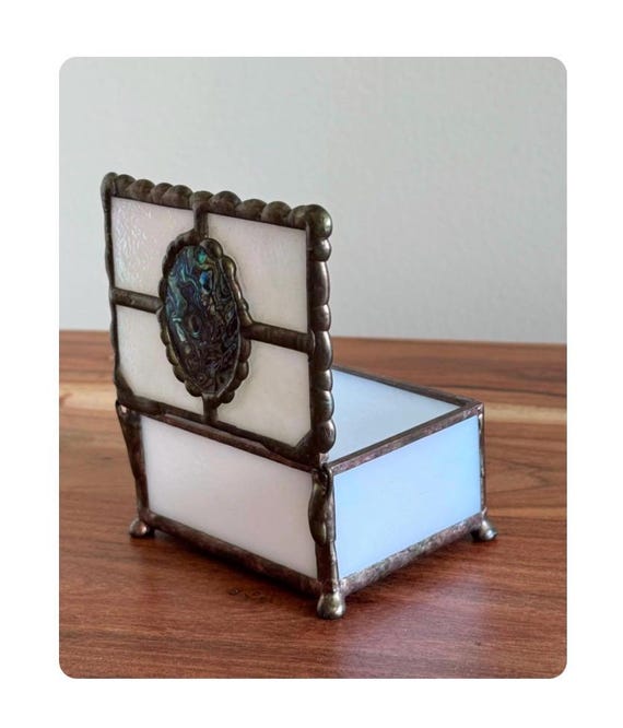 Stained Glass Blue Shell Jewelry Box Ocean Beach Themed Home Decor Treasure Box