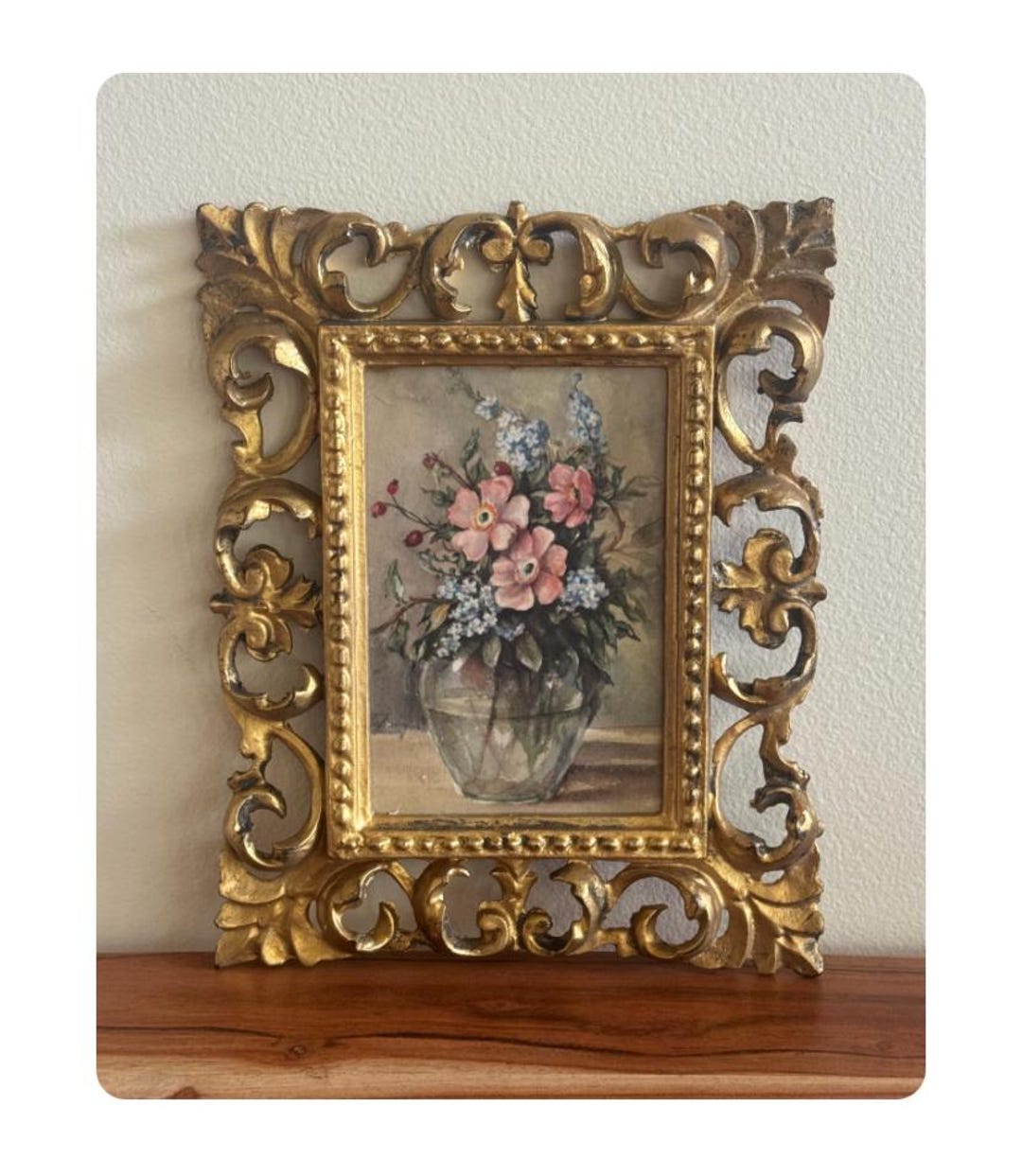 Vintage Floral Picture Ornate Gold Frame Made in Italy Hollywood ...
