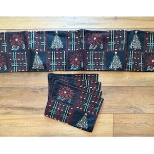 Christmas Table Runner and Matching Placemats Christmas Tree Poinsettia Holiday Winter Tableware