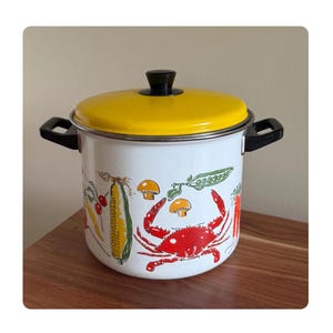 Vintage Enamel Stock Pot Steamer Mid Century Kitchenware Crab Steamer West Bend 3 Piece Set Steamer Insert