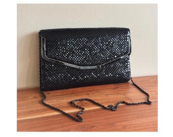 Vintage Black Mesh Evening Bag Clutch Purse Handbag Special Occasion Wedding Prom
