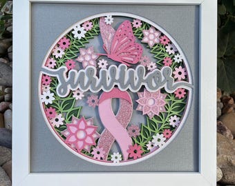 8"x 8" 3D Breast Cancer Survivor/Awareness shadow box/picture