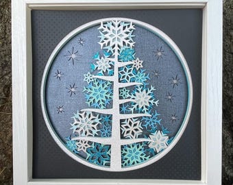 9"x 9" 3D Snowflake tree shadow box/picture
