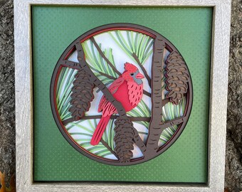 9"x 9" 3D Winter Cardinal shadow box/picture