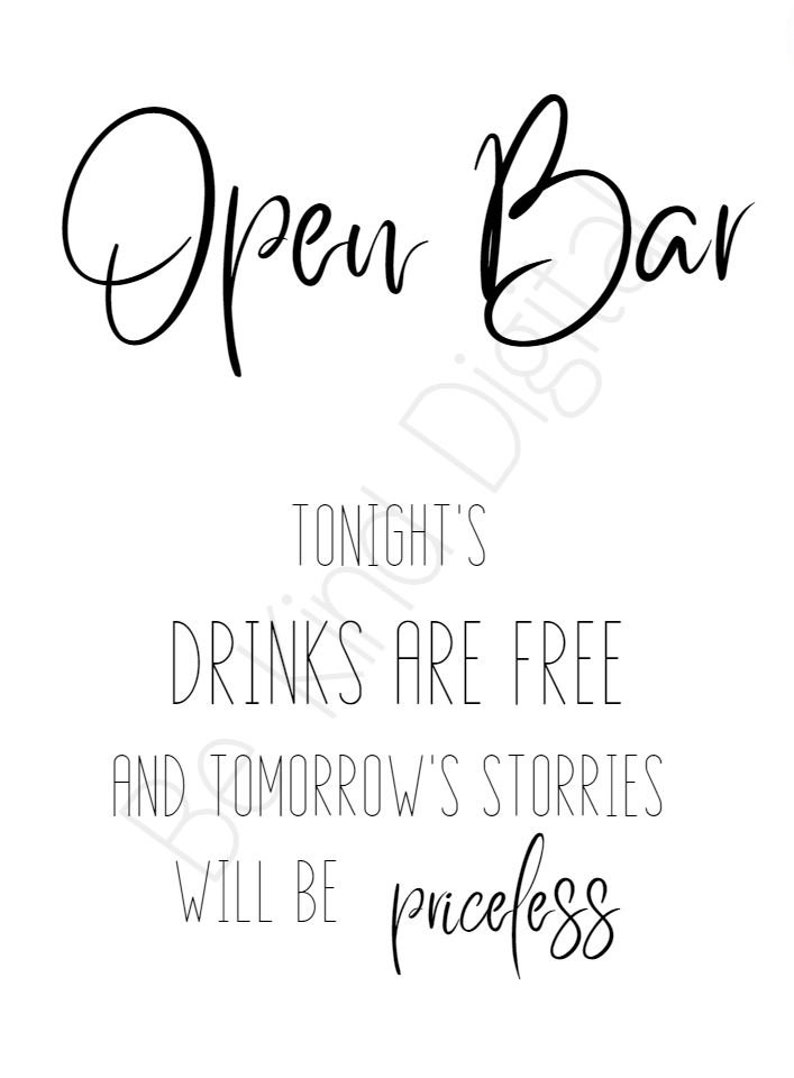Open Bar Wedding Sign/ Digital Download Etsy