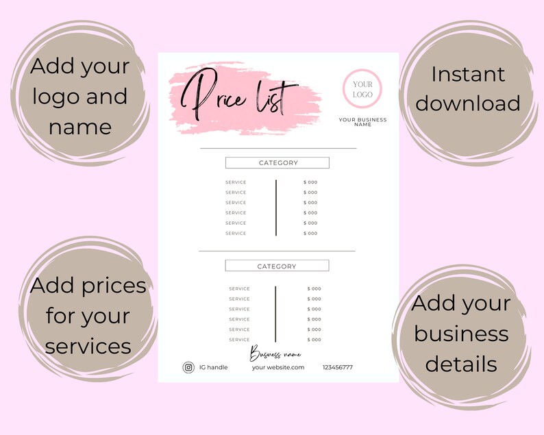 PRICE LIST Template Editable. Printable Price Sheet, Price Guide, Hair ...