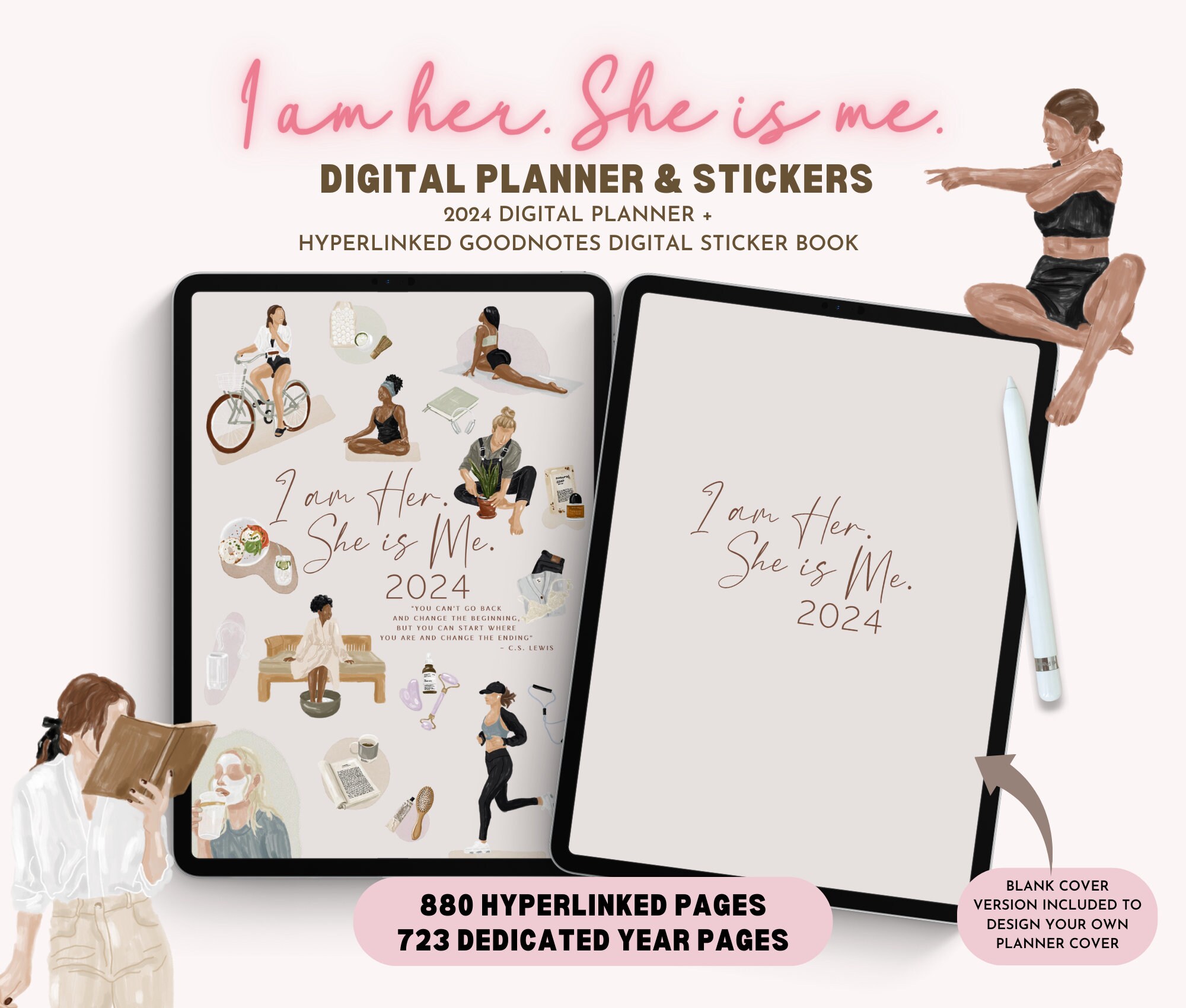2024 Digital Planner Hyperlinked and Goodnotes Sticker Book - I Am Her ...