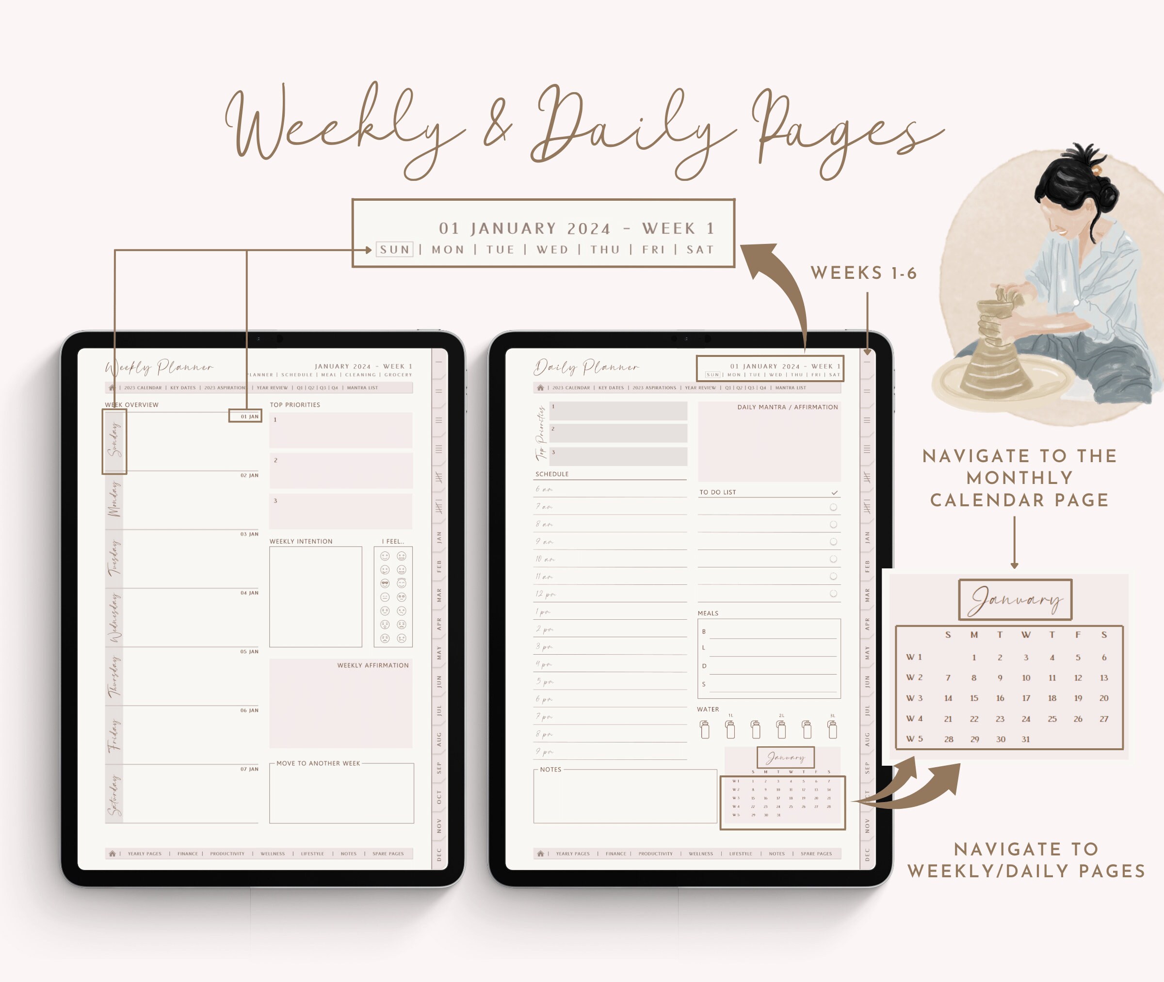 2024 Digital Planner Hyperlinked and Goodnotes Sticker Book - I Am Her ...