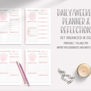 2024 Planner and Reflections to use daily and weekly, Printable wellness planner for mental health organize your schedule,