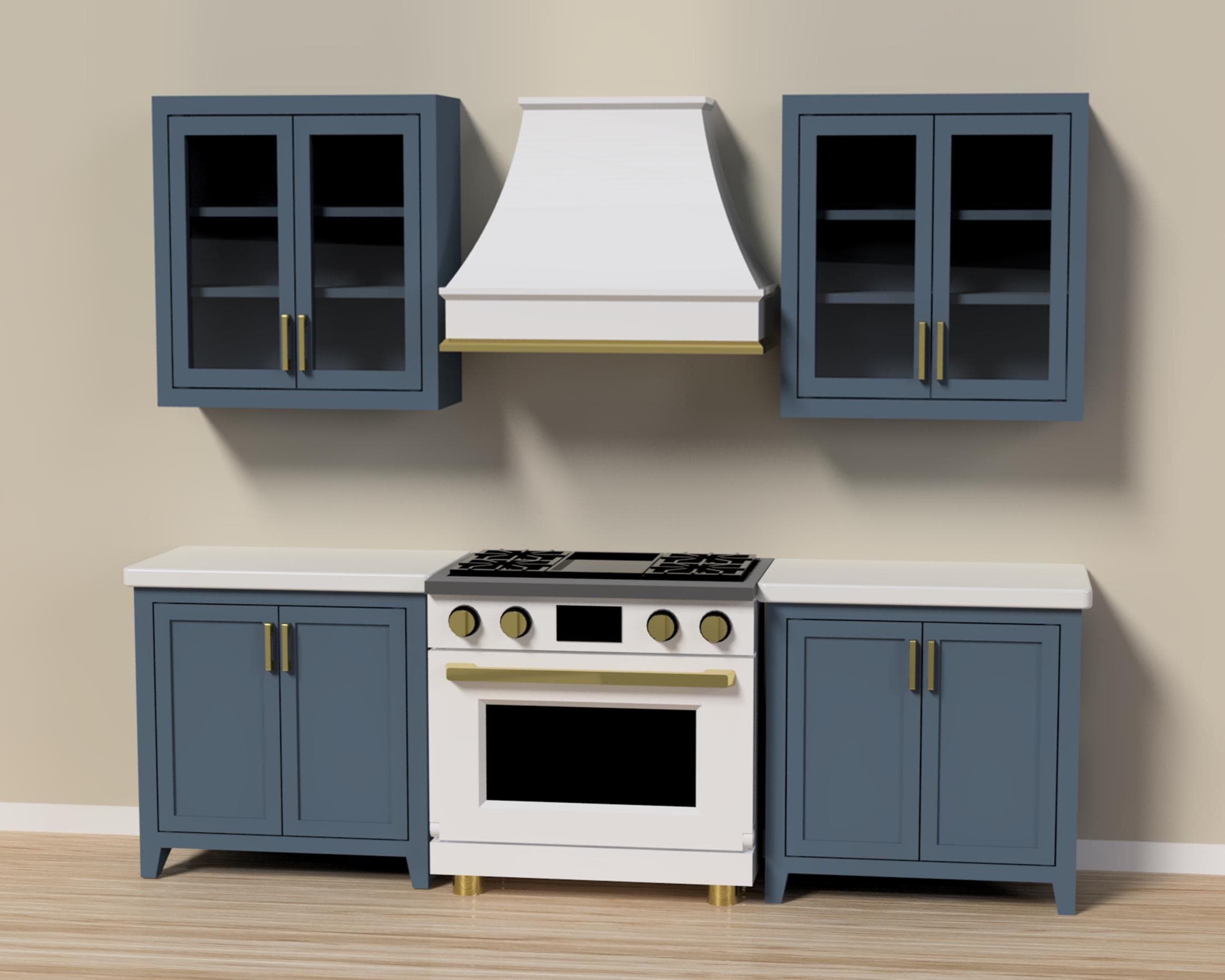 1:12 Scale Kitchen Upper Cabinets - Custom Colors - Function Glass or Solid Doors