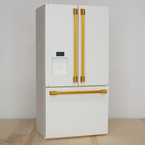 1:12 Scale Modern French Door Refrigerator – Miniature Dollhouse Fridge with Bottom Freezer and Dispenser – Custom Colors Available