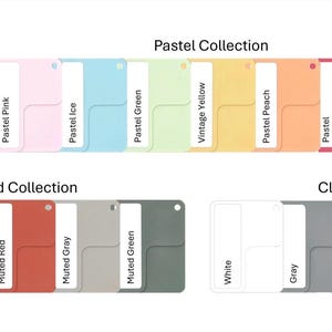 Pode incluir: Uma cole&ccedil;&atilde;o de amostras de cores rotuladas como "Pastel Collection", "Muted Collection" e "Classics". As amostras exibem v&aacute;rias cores, incluindo rosa, azul, verde, amarelo, p&ecirc;ssego, vermelho, cinza, preto e laranja. Um objeto cor de mogno tamb&eacute;m &eacute; mostrado.