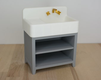 1:6 Scale Farmhouse Kitchen Sink and Vanity Dollhouse 1/6