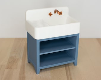 1:6 Scale Farmhouse Kitchen Sink and Vanity – Miniature Dollhouse Furniture – Custom Colors Available