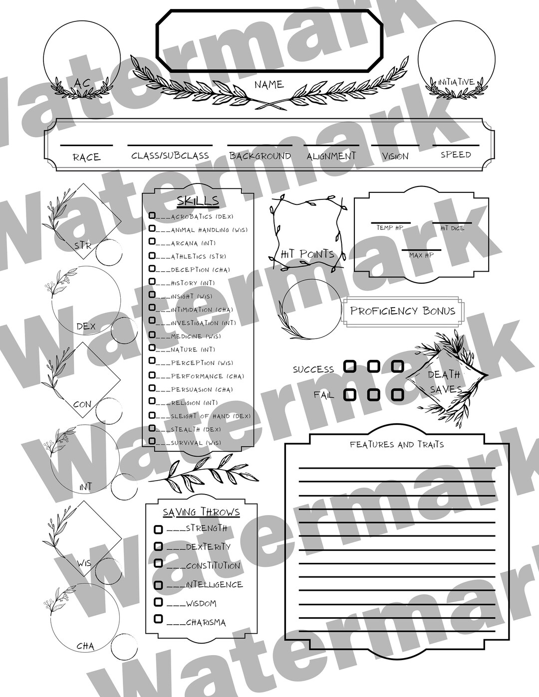Simplified Dnd Character Sheet - Etsy