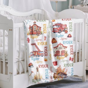 Couverture cadeau pompier personnalisée pour bébé, cadeau de baby shower pompier personnalisé pour garçons, doudou prénom bébé, couverture camion de pompier pour tout-petit