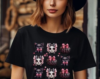 Coquette Halloween Shirt, Cute Halloween Pumpkin Shirt, Pink Pumpkin Shirt, Pumpkin Coquette Bow Shirt, Coquette Black Cat Shirt, Goth Girl