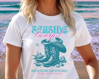 Coastal Cowgirl Shirt, Vintage Seaside Cowgirl Shirt, Beach-y Western Cowgirl Boots Tee, Summer Cowgirl Shirt, Coastal Western Beach vibes