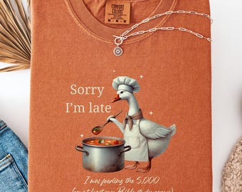 Sorry I'm Late kerk shirt, comfort trendy kleuren Christian Goose T-shirt, leuk grappig christelijk T-shirt, religieuze geschenken, christelijke humor top