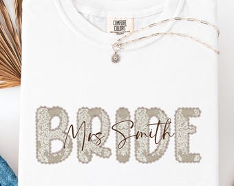 Spitze Braut Shirt, personalisierte Hochzeit Braut Top, benutzerdefinierte Zukunft Frau T-Shirt, Brautdusche Geschenk, Flitterwochen T-Shirt, frischvermählten Wifey TShirt