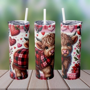 Valentinstag Becher, Highland Cow Becher, Highland Kuh Sublimationsdesign, Valentinstag Kuh, Love Day Cup, 20 Unzen Skinny Tumbler