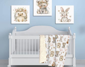 Stampe per bambini Woodland Nursery, decorazioni per la cameretta dei bambini, stampe su tela Woodland Nursery, regalo per la doccia, stampe di animali del bosco