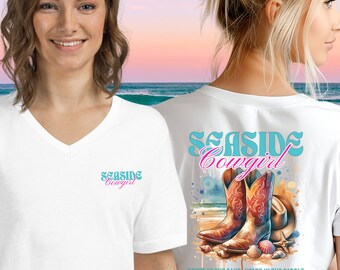 Coastal Cowgirl Beach Shirt, Seaside Cowgirl Beach V-Neck Shirt, Cowgirl Chic Top, Country Western Summer Cowgirl Shirt, Boho Western Vibes