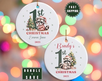 Baby's eerste kerst, baby's eerste ornament, gepersonaliseerde eerste kerstaandenken, bosrijke dierenornamenten, bos kerstornament