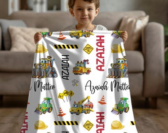 Personalisierte Baustellenauto Baby Decke, personalisierte Baby Junge Decke, personalisierte Babypartygeschenk, Kinder Kleinkind Geburtstagsgeschenk
