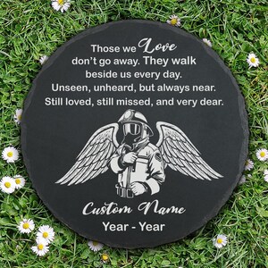 Firefighter Memorial Stone Garden Loss of Fireman with Angle Wing Garden Stones Laser Engraved