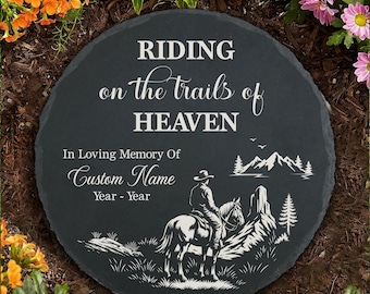 Cowboy Memorial Garden Stepping Stone Sympathy Loss of Horseman Dad, Grandpa, Husband Laser Engraved