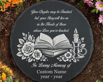 Book Lover Memorial Stone Sympathy Gift Loss of Librarian, Writer, Author Plaque Laser Engraved