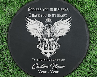 Firefighter Memorial Stone Garden Loss of Fireman with Angle Wing Stepping Stones Laser Engraved