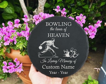 Memorial Slate Stone Bowling in Heaven Memory Garden Stones Laser Engraved