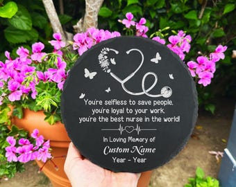 Nurse Memorial Stone Loss of Medical Worker Healthcare Tribute Slate Garden Stones Laser Engraved