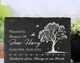 Memorial Slate Garden Stone: Engraved Tree of Life Sympathy Plaque