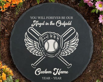 Baseball Memorial Slate Stone Sympathy Garden Stones Slate Memory Plaque Laser Engraved