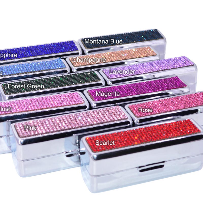 Classic Bling Swarovski Crystal Lipstick Case With Mirror - Sky Blue