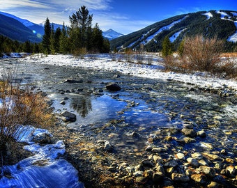 Winter Serenity: Colorado Mountain Stream, Clear Water, Snowy Landscape, Forest Scenery Limbach Photography