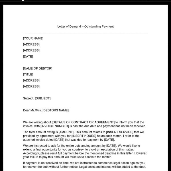 Demand Letter Template Etsy