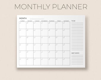 Minimalist Monthly Planner Printable, Productivity Template (Digital Download)