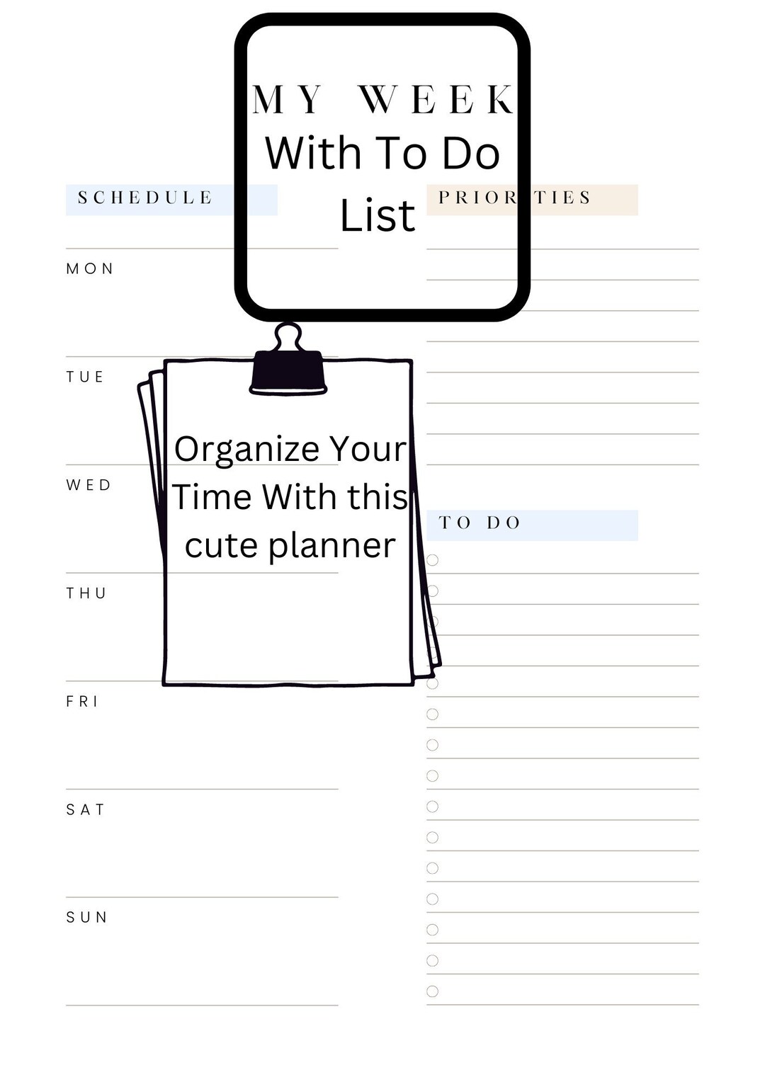 Weekly Planner Printable to Do List Landscape Printable Weekly Planner