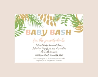 Baby Shower Invitation Template, Jungle Theme, Safari Theme, Co-ed, Baby Bash