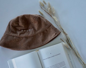 Corduroy Bucket Hat | 100% Cotton Unisex Sun Hat (Beige)