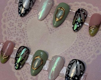 Butterfly Press On Nails: Custom Gel Cottagecore Nail Art