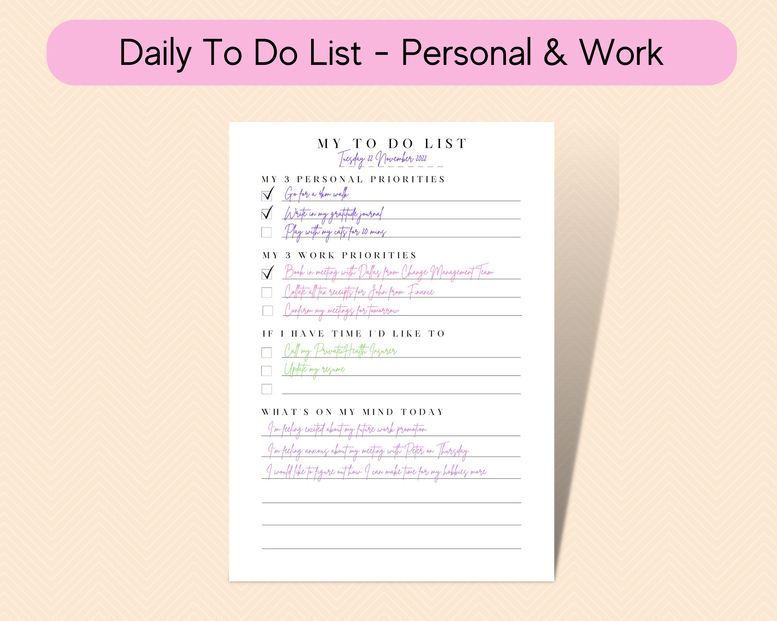 Daily to Do List Instant Download Daily Priorities List Work To-do List ...