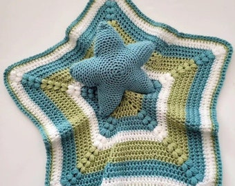 Patrón de manta de bebé con forma de estrella, manta de seguridad con forma de estrella tejida a crochet, patrón de amigurumi, manta de juguete, recién nacido, guardería
