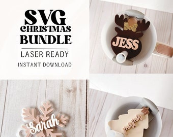 Stanley Topper SVG Christmas Bundle | Laser Ready | Name Plate SVG | Digital Download | H2.0 Topper | Glowforge